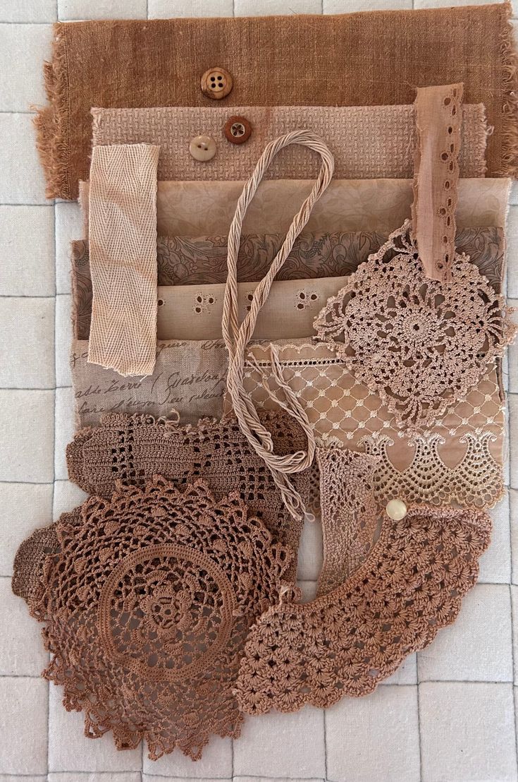 BUCKTHORN #3 Plant Dyed Bundle Which Includes Repurposed Cottons, Linen, Trims and Thread for Slow Stitching Projects