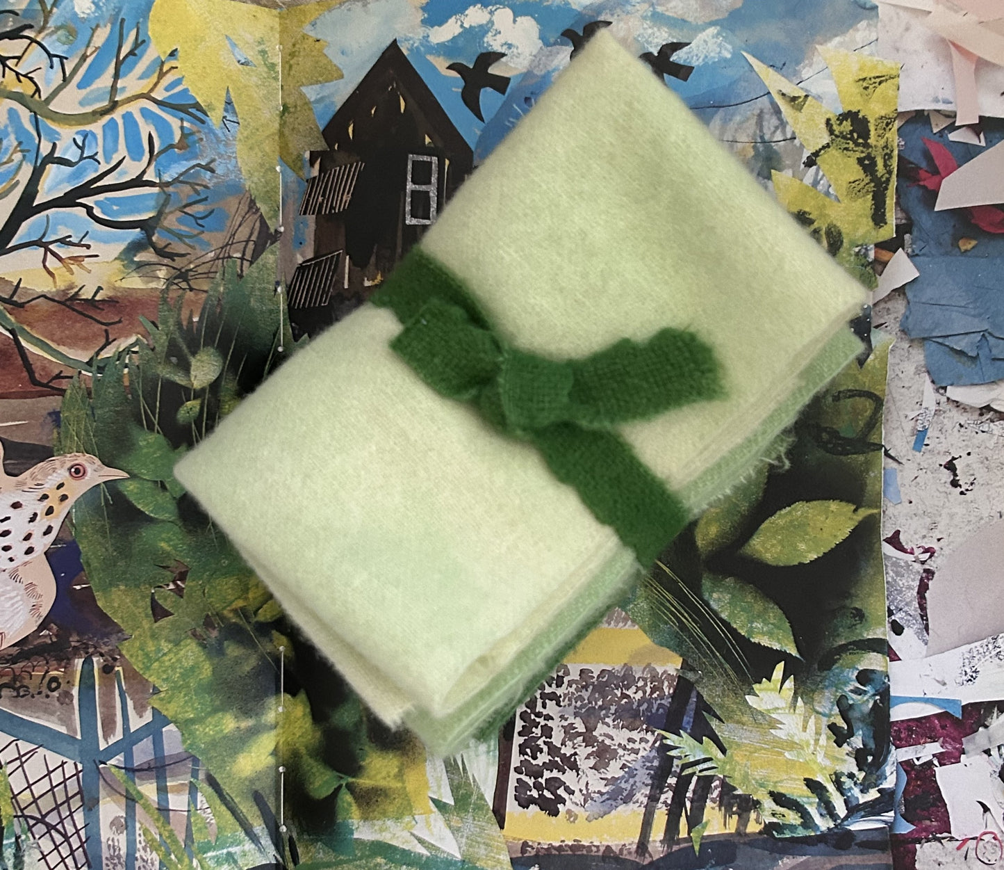 SPRING GREEN Six Pack of Hand Dyed Wool Bundle for Rug Hooking & Wool Applique