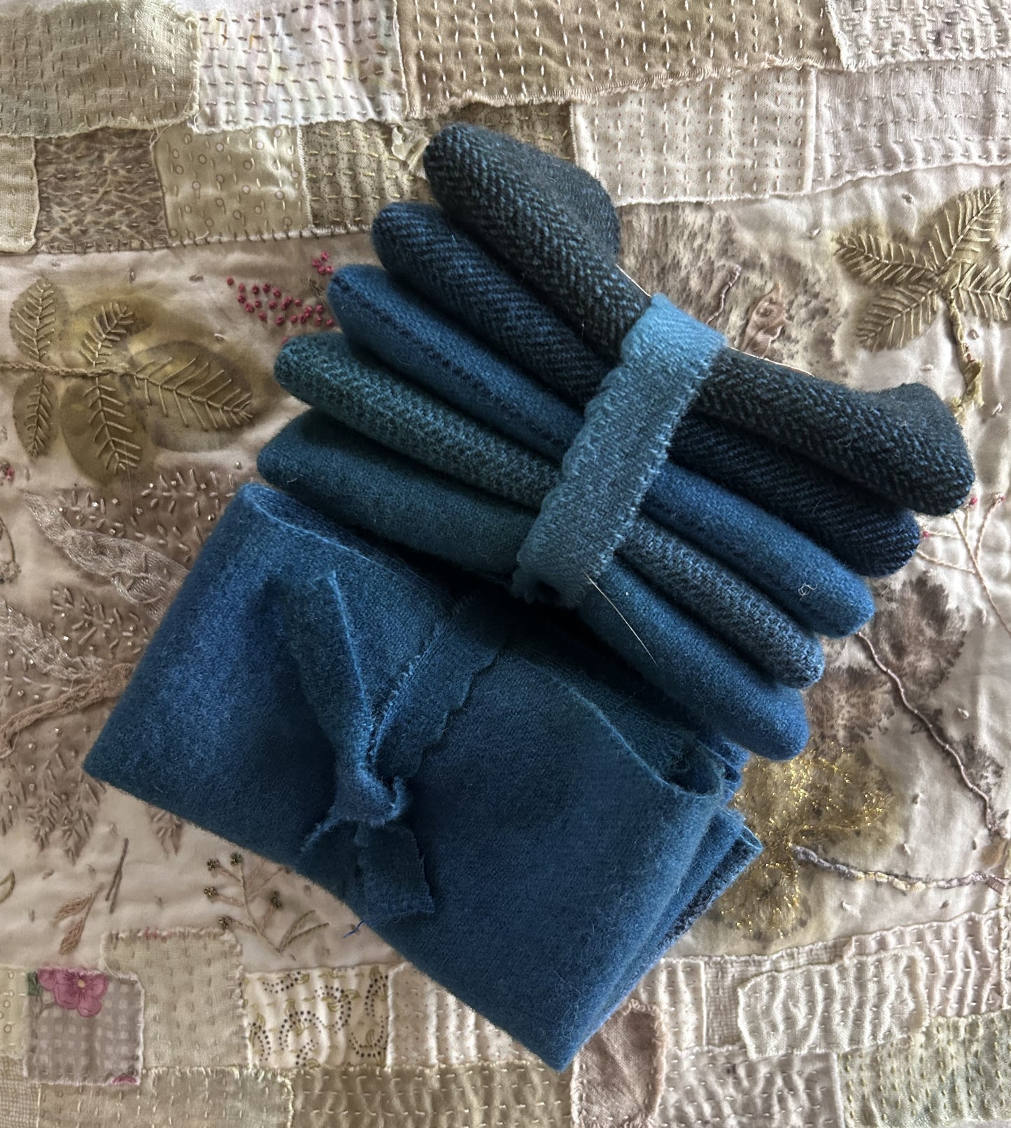 TAPESTRY BLUE Hand Dyed Wool Bundle Wool Applique and Rug Hooking