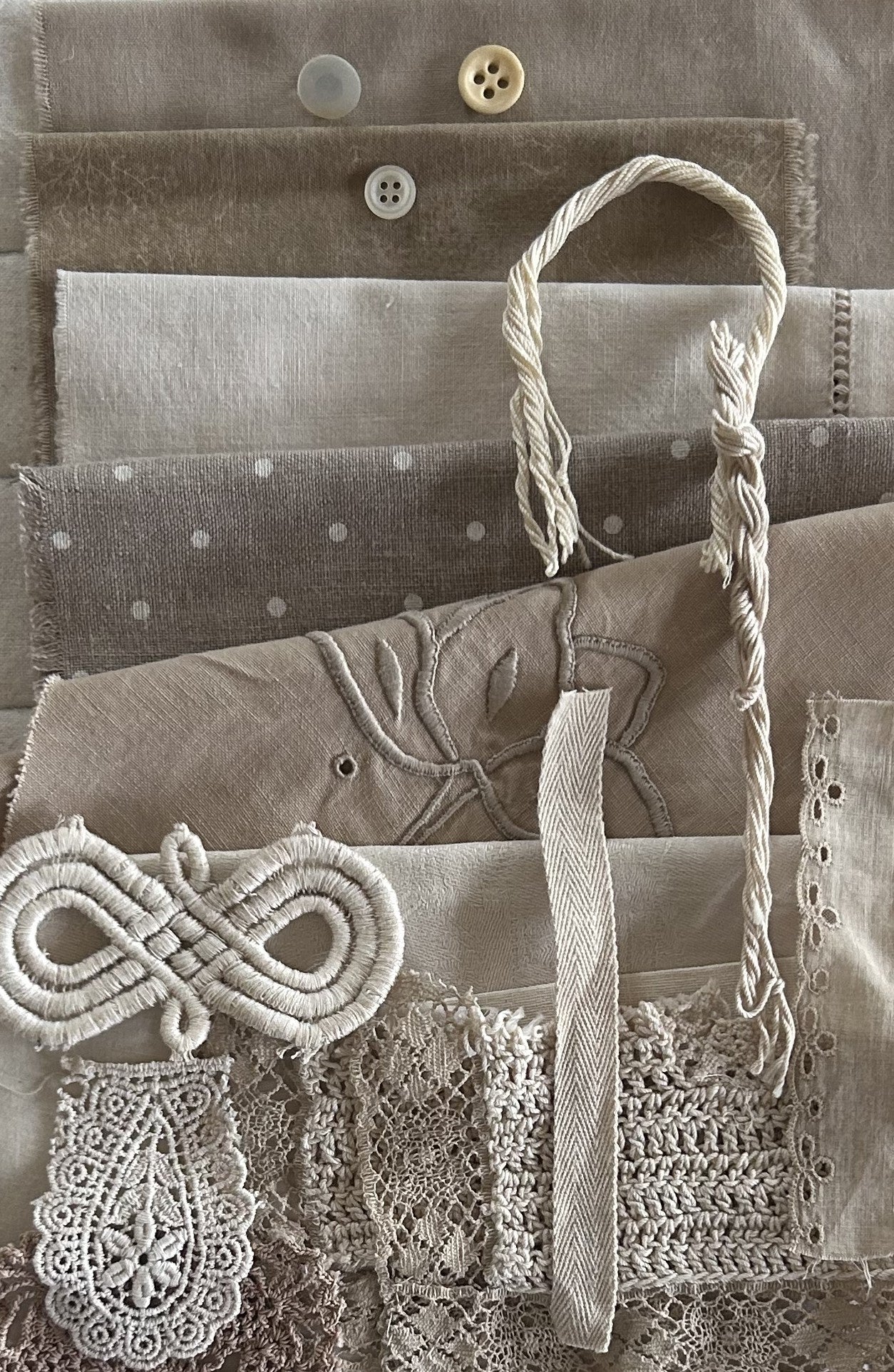 DANDELION Plant Dyed Bundle: Repurposed Cottons, Linen, Trims,and Threads for Slow Stitching and Fabric Collage Projects