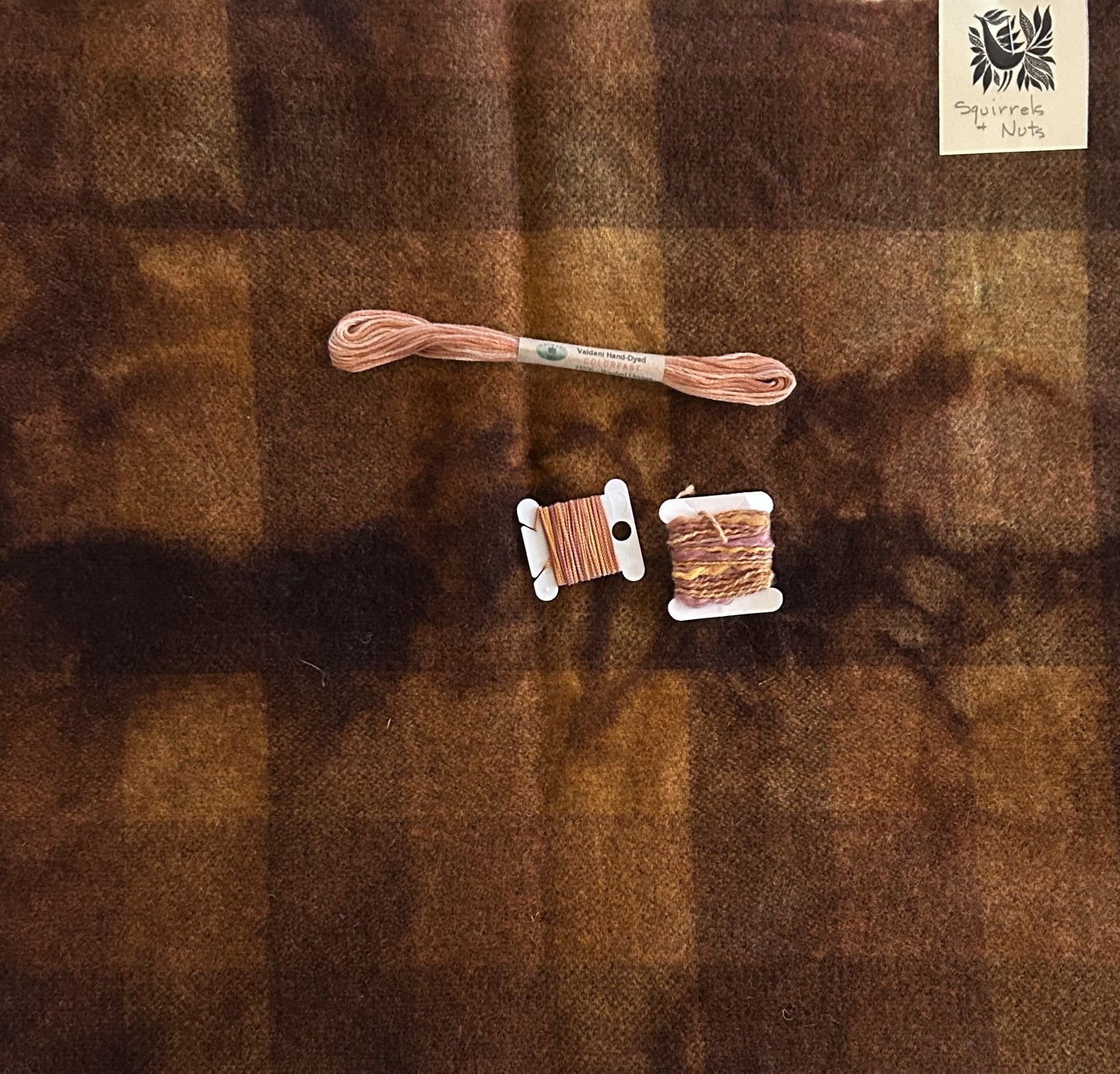 SQUIRRELS and NUTS Hand Dyed Fat Eighth Wool Fabric and Coordinating Threads