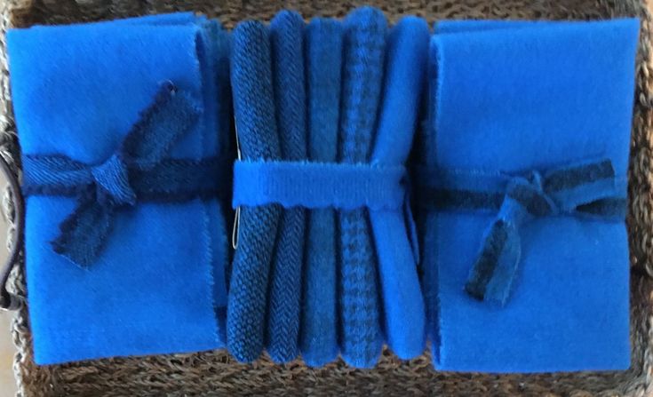 BRILLIANT BLUE Hand Dyed Wool Bundle for Wool Applique and Rug Hooking