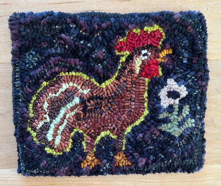 ROOSTER Wall Hanging – Rustic Country Farmhouse Art- Hand Hooked, Handmade