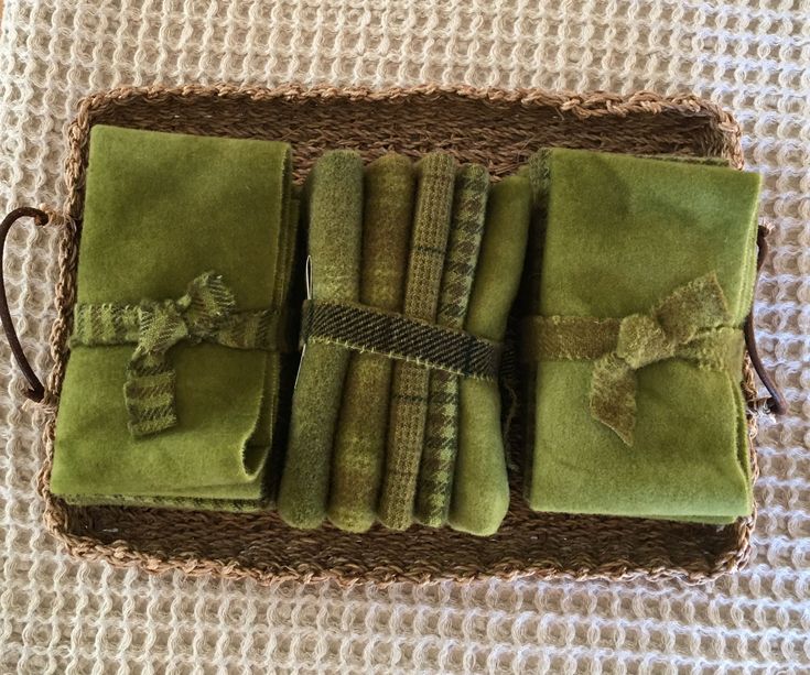 SPANISH OLIVE Hand Dyed Wool Bundle for Wool Applique and Rug Hooking