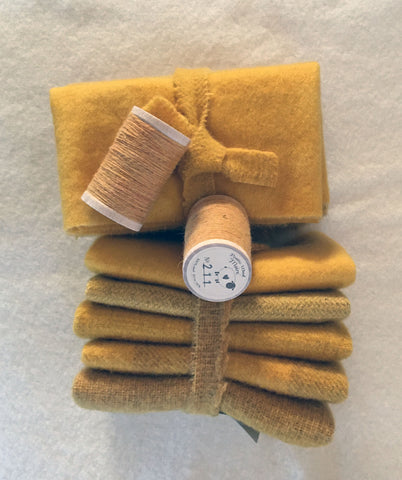 HONEY MUSTARD Hand Dyed Wool Bundle for Wool Applique and Rug Hooking