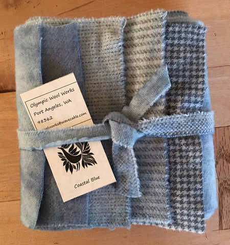 COASTAL BLUE Hand Dyed Wool Bundle Wool Applique and  Primitive Rug Hooking