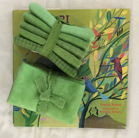 SOUR APPLE Hand Dyed Wool Bundle for Wool Applique and Rug Hooking