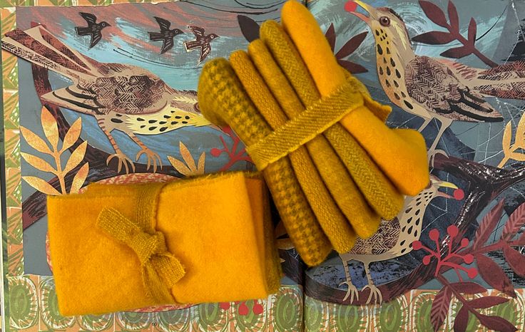 SOLID GOLD Hand Dyed Wool Bundle for Wool Applique, Rug Hooking, Rug Braiding and Wool Crafting