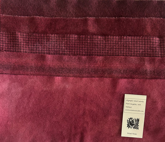 DRIED ROSES Hand Dyed Wool Bundle for Primitive Rug Hooking and Wool Applique