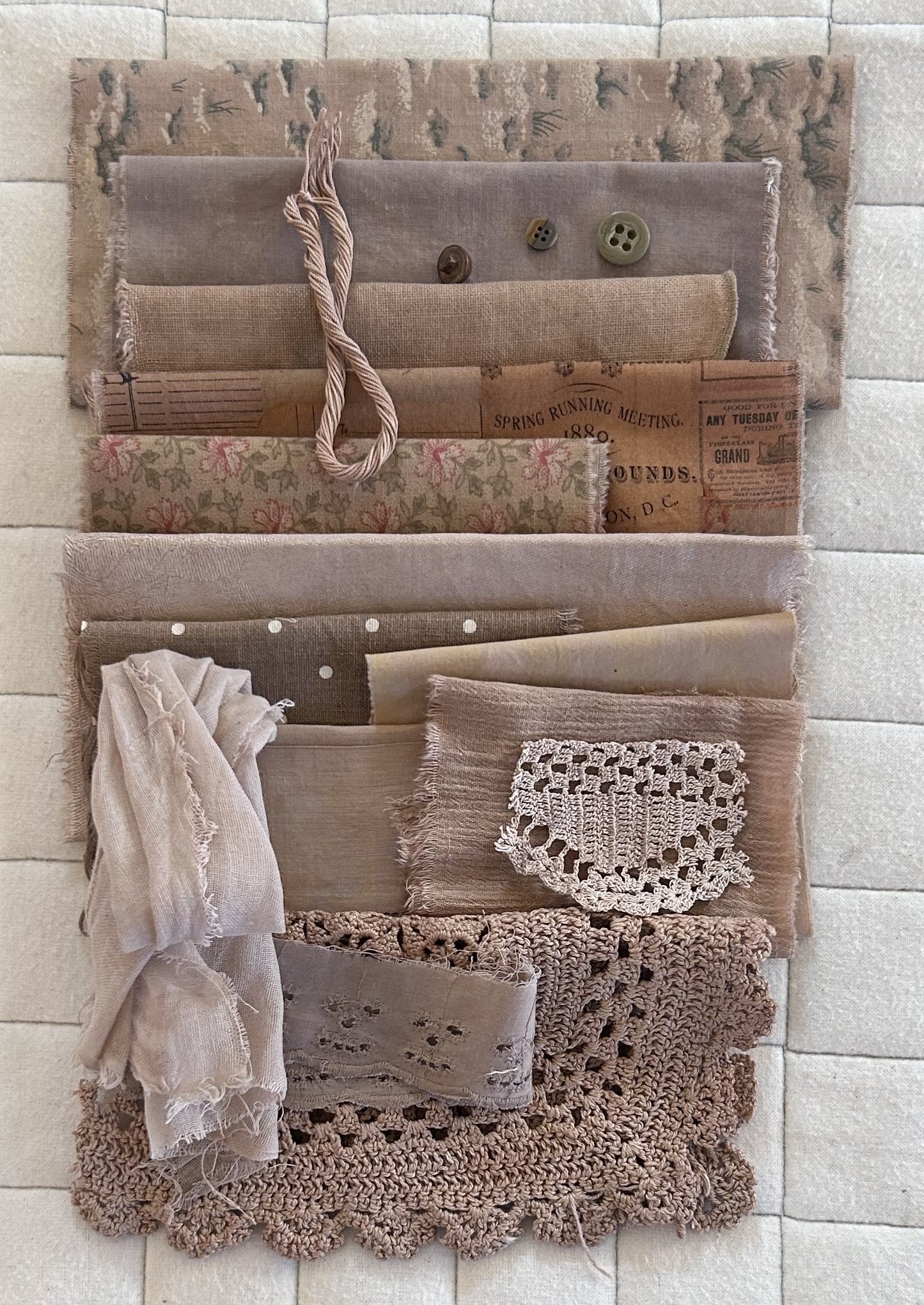 MADRONE and BIRCH Plant Dyed Bundle: Repurposed Cottons, Linen, Trims,and Threads for Slow Stitching and Fabric Collage Projects