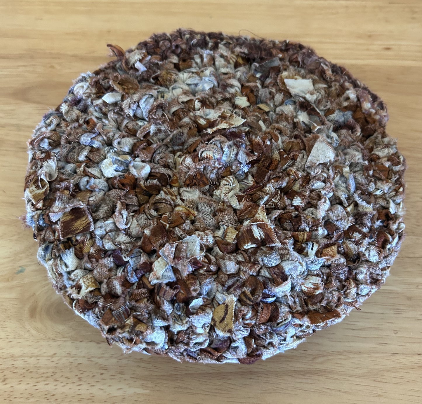 Small Hand Crocheted Brown Basket – Eco-Friendly Cotton Scrap Storage Bowl