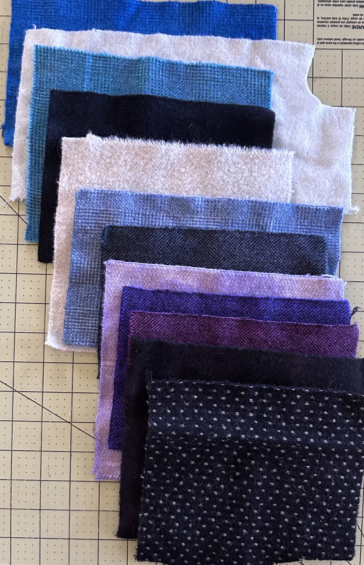 BLUES, PURPLES and BLACK HandDyed Wool Scraps for Wool Applique and Other Craft Projects