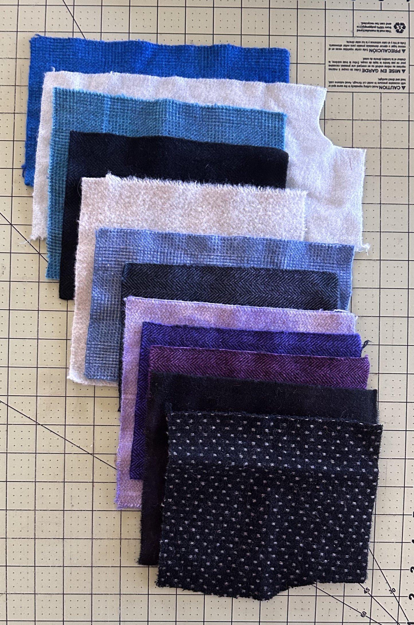 BLUES, PURPLES and BLACK HandDyed Wool Scraps for Wool Applique and Other Craft Projects