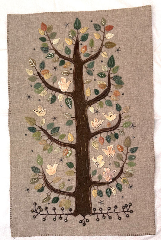 Tree of Life Wool Textile Wall Hanging, Hand Applique in Earthy Colors