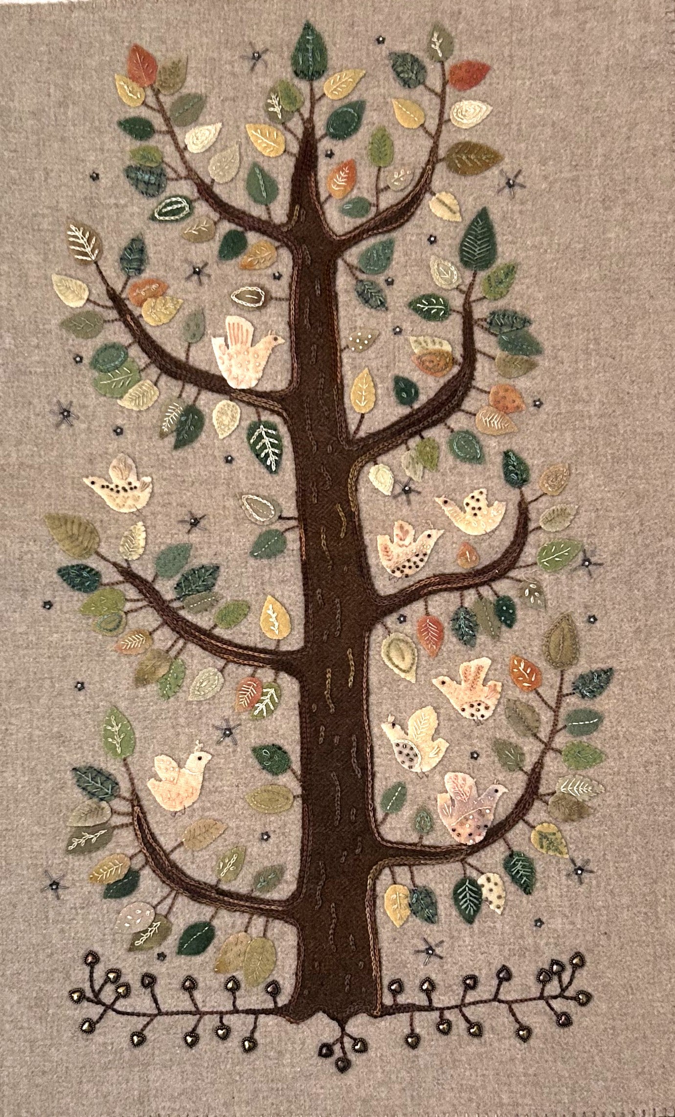 Tree of Life Wool Textile Wall Hanging, Hand Applique in Earthy Colors
