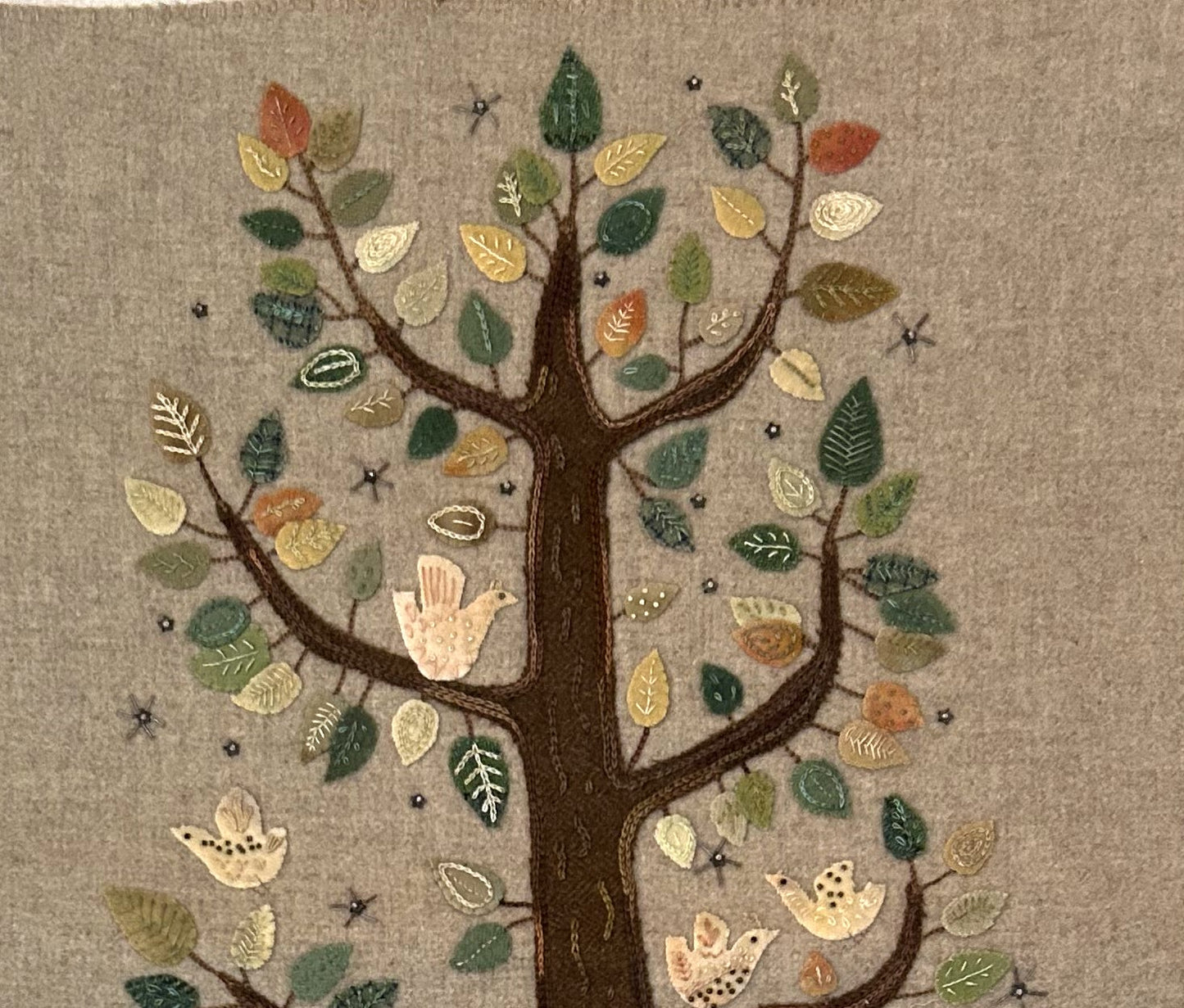 Tree of Life Wool Textile Wall Hanging, Hand Applique in Earthy Colors