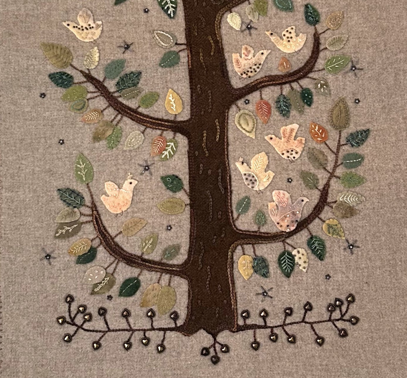 Tree of Life Wool Textile Wall Hanging, Hand Applique in Earthy Colors