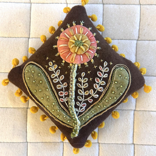 Sweet Posey Wool Applique Kit; Includes Fabric, Trims, and Threads for Wool Sachet or Pin Cushion