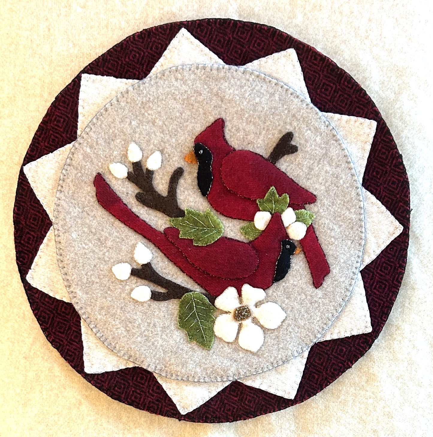 Festive Cardinals – Wool Appliquéd Christmas Table Mat
