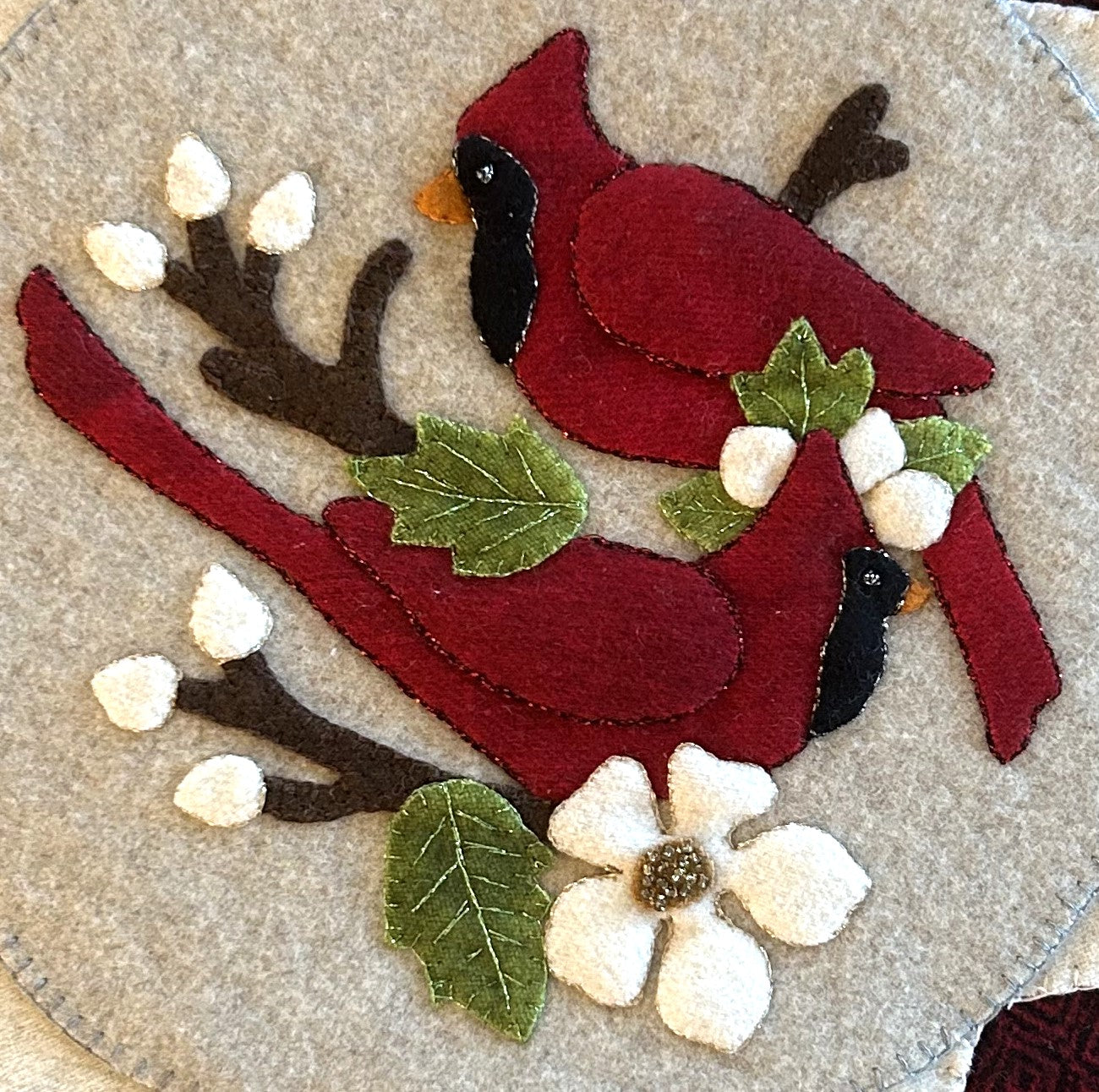 Festive Cardinals – Wool Appliquéd Christmas Table Mat