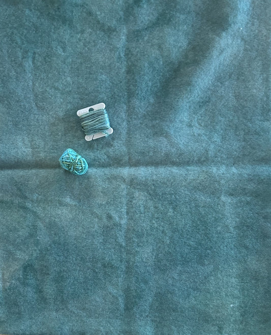 Dark AQUA Hand Dyed Fat Eighth and Coordinating Threads