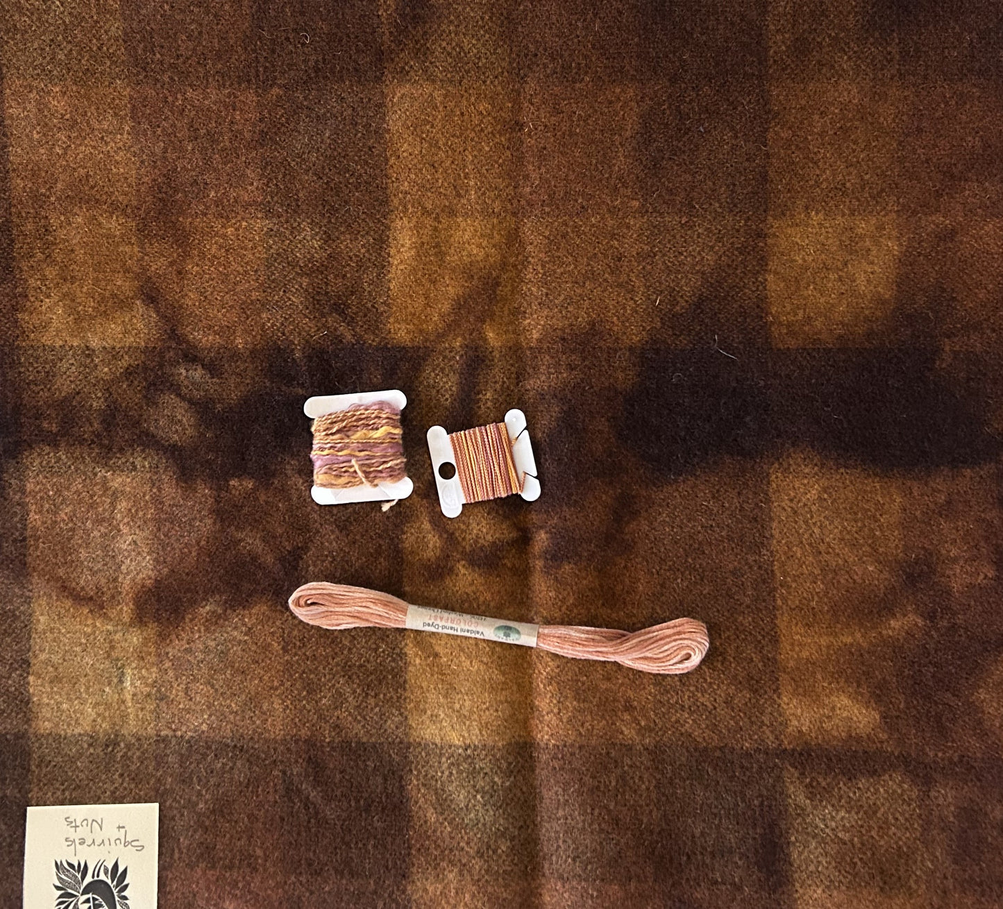 SQUIRRELS and NUTS Hand Dyed Fat Eighth Wool Fabric and Coordinating Threads