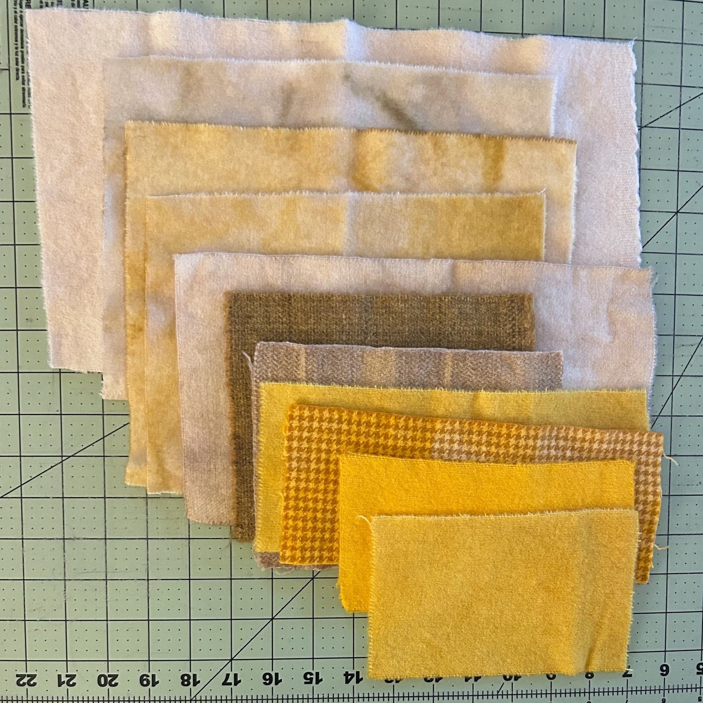 YELLOW and Gold Hand Dyed Wool Scraps for Wool Applique and Other Craft Projects