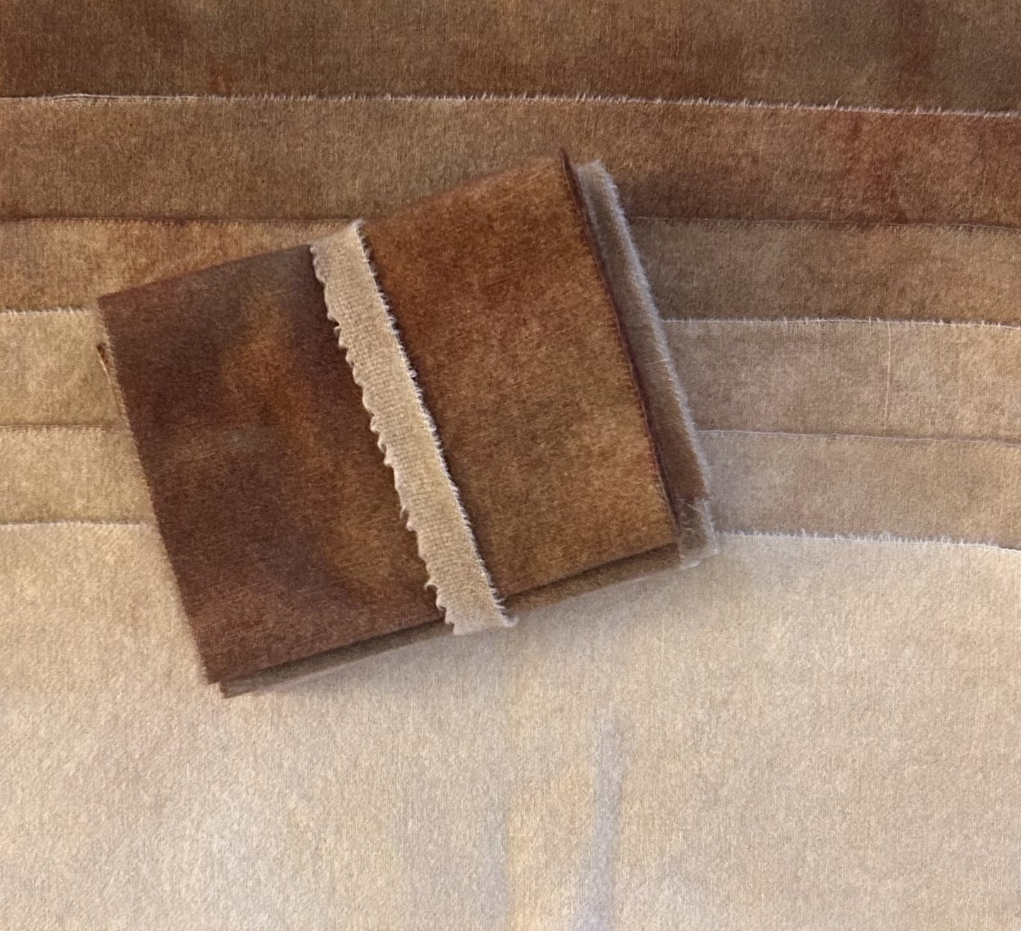 TOASTED ALMOND Six Pack of Hand Dyed Wool Bundle for Rug Hooking and Wool Applique