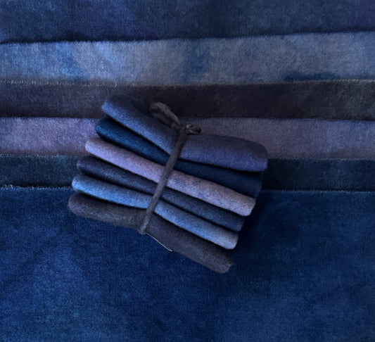 CELESTIAL BLUES Six Pack of Hand Dyed Wool Bundle for Rug Hooking & Wool Applique