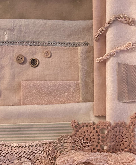 BURDOCK #5 Plant Dyed Bundle Which Includes Repurposed Cottons, Linen, Trims and Thread for Slow Stitching Projects