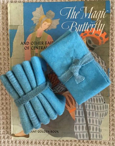 SKY BLUE Hand Dyed Wool Bundle for Wool Applique and Rug Hooking