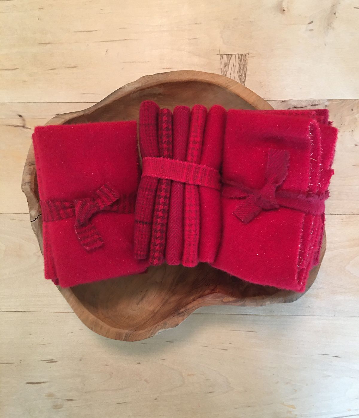 CHRISTMAS REDS Five Pack of Hand Dyed Wool Bundle for Rug Hooking & Applique Quilts