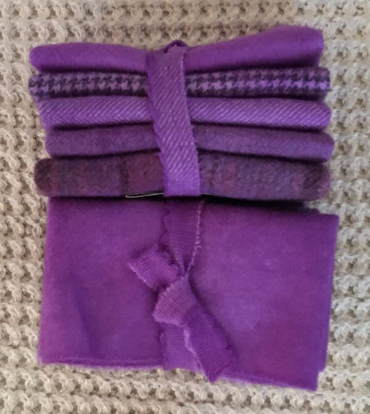 ELECTRIC VIOLET Hand Dyed Wool Bundle for Wool Applique and Rug Hooking