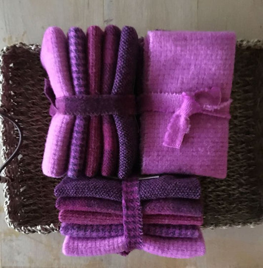 BERRY CRUSH Hand Dyed Wool Bundle for Wool Applique and Rug Hooking