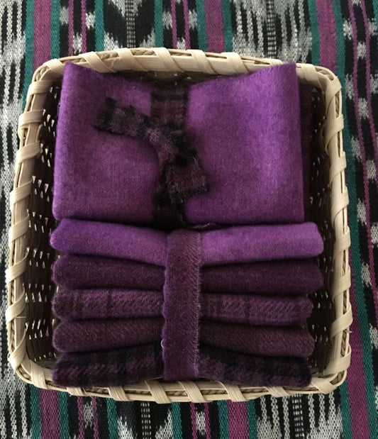 PURPLE Hand Dyed Wool Bundle for Rug Hooking and Wool Applique