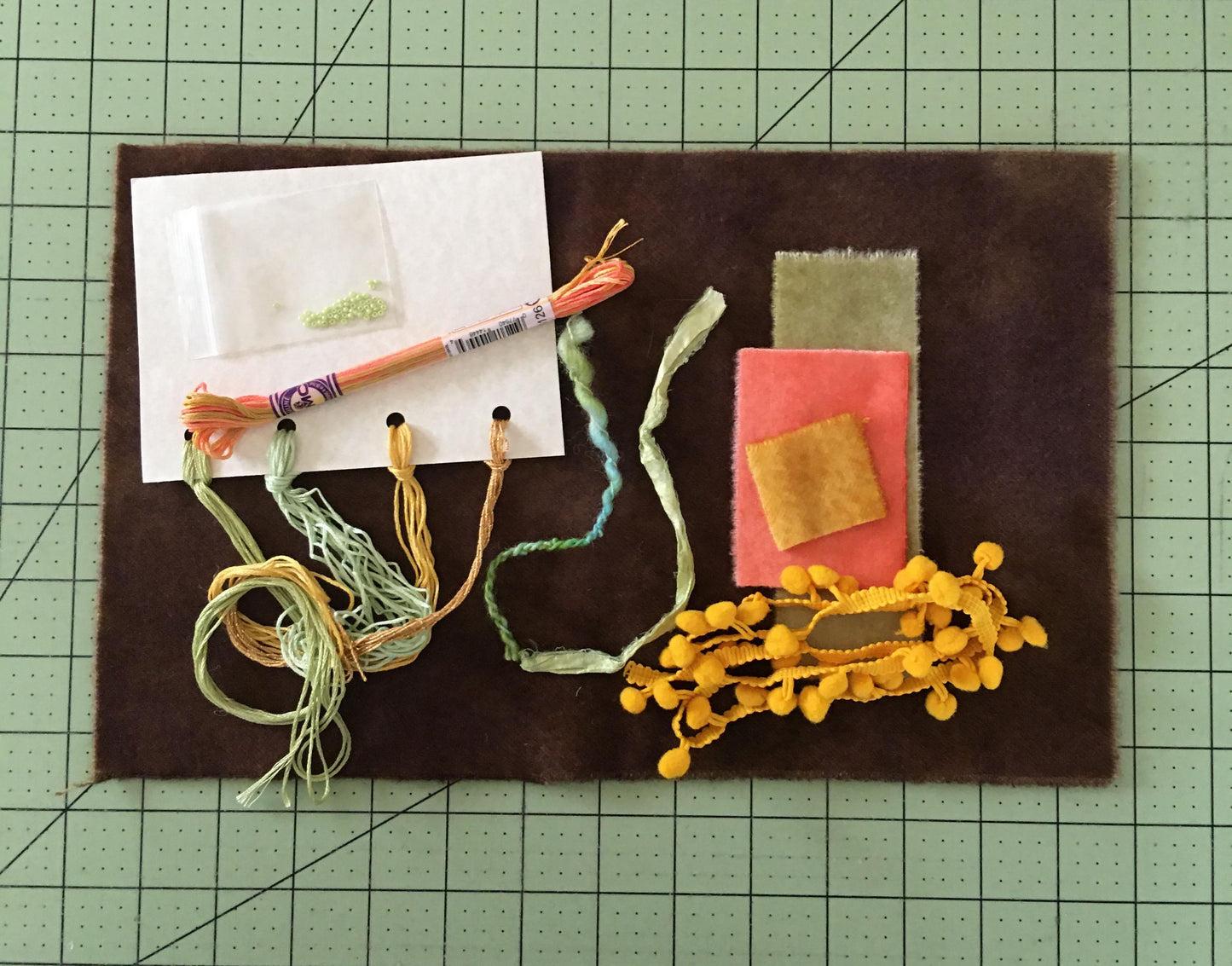 Sweet Posey Wool Applique Kit; Includes Fabric, Trims, and Threads for Wool Sachet or Pin Cushion