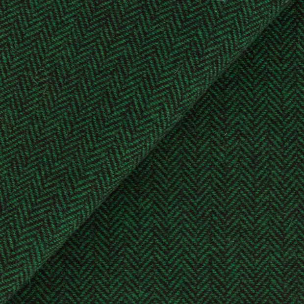 Dark Green and Navy Herringbone Mill Dyed Wool Fabric for Wool Projects