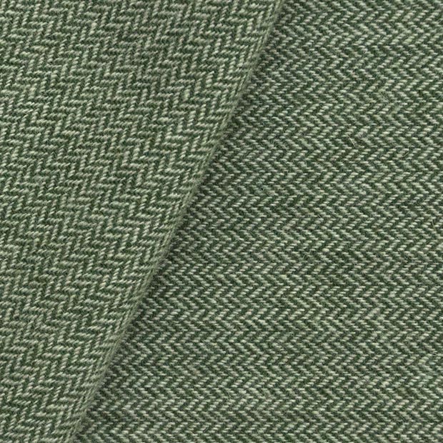 Forest Green & Natural Narrow Herringbone Wool Fabric, Mill Dyed (16" X 26")