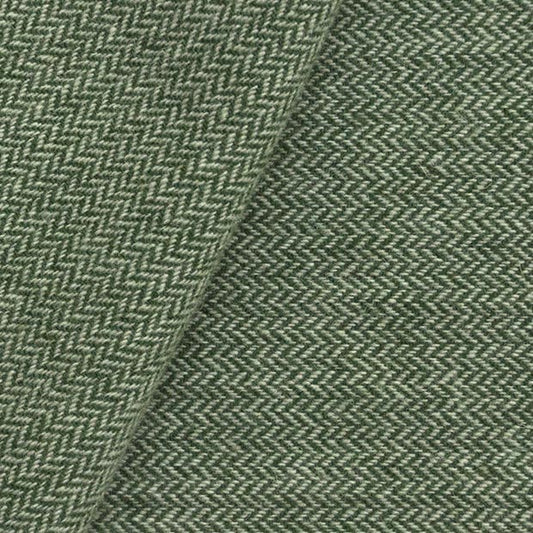 Forest Green & Natural Narrow Herringbone Wool Fabric, Mill Dyed (16" X 26")