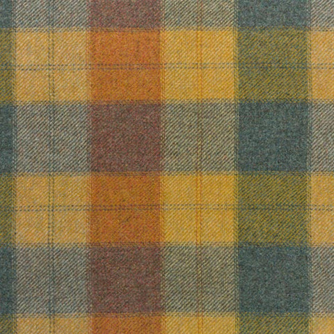 Large Block Plaid - Dull Gold, Spruce Heather & Terra Cotta Mill Dyed Fat Quarter Yard, Felted Wool Fabric