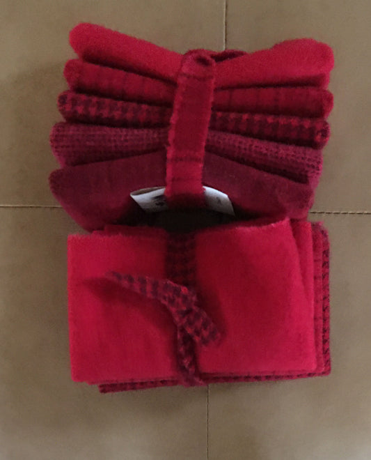 CRIMSON RED Hand Dyed Wool Bundle for Wool Applique and Rug Hooking