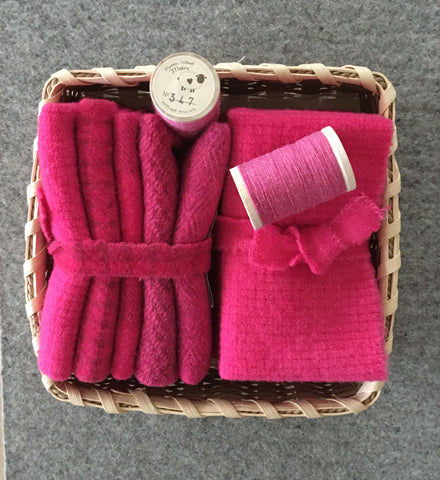MAGENTA Hand Dyed Wool Bundle for Wool Applique and Rug Hooking