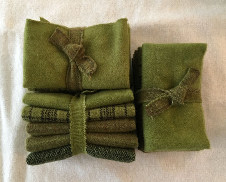 SPANISH OLIVE  Hand Dyed Wool Bundle for Wool Applique and Rug Hooking