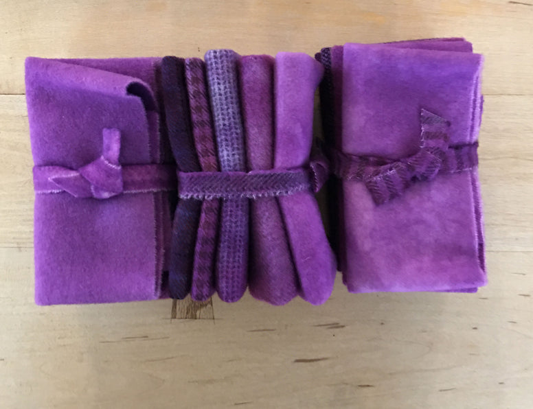 PURPLE Hand Dyed Wool Bundle for Rug Hooking and Wool Applique