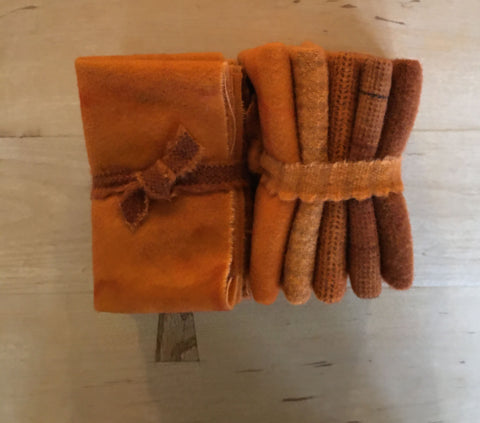 SPICED PUMPKIN Hand Dyed Wool Bundle for Rug Hooking and Wool Applique