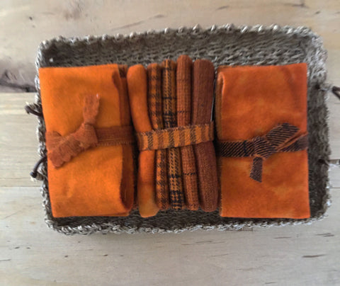 SPICED PUMPKIN Hand Dyed Wool Bundle for Rug Hooking and Wool Applique