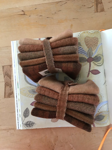 CINNAMON Hand Dyed Wool Bundle for Wool Applique and Rug Hooking