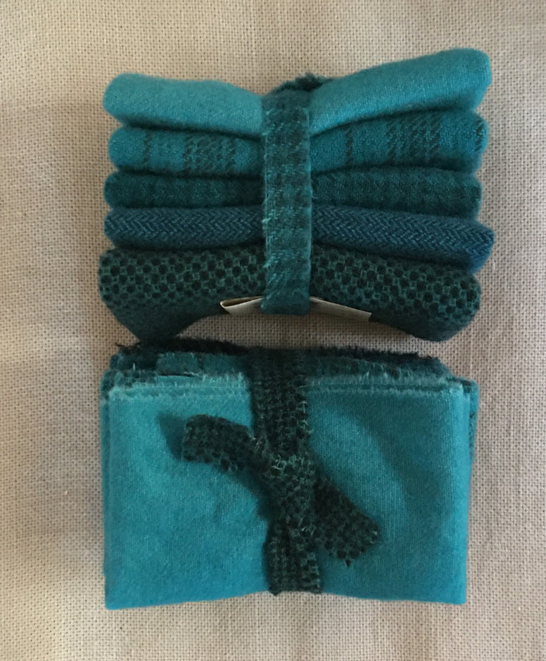 DARK TEAL GREEN Hand Dyed Wool Bundle for Wool Applique and Rug Hooking