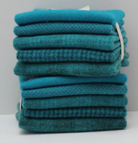 TRUE TURQUOISE Hand Dyed Wool Bundle for Wool Applique and Rug Hooking