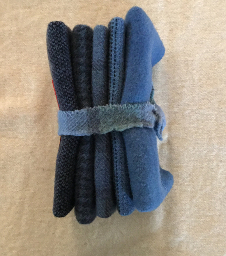COLONIAL BLUE Hand Dyed Wool Bundle for Wool Applique and Rug Hooking